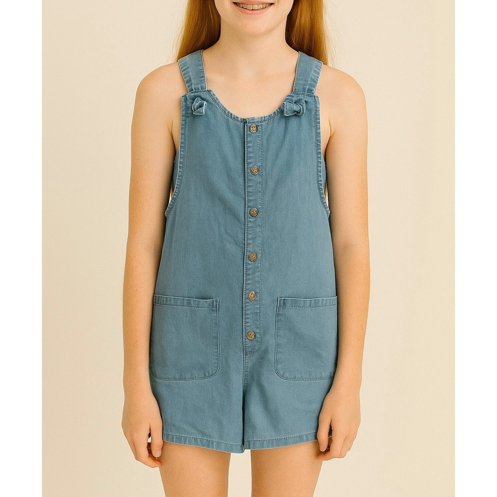 Thereabouts Girls' Light Wash Denim Romper – Size 14 (NWT)